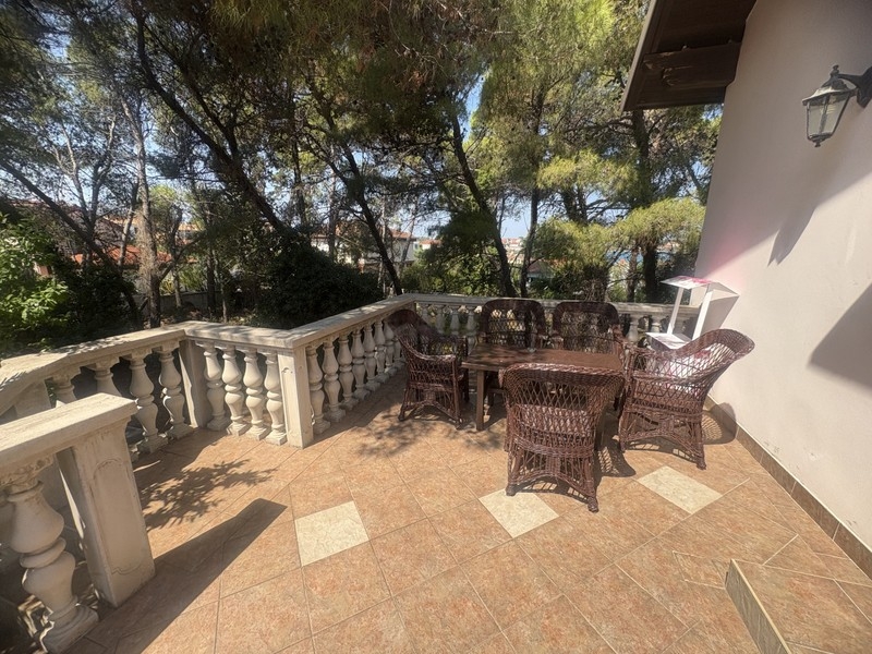 Terrace with balustrade and seating area