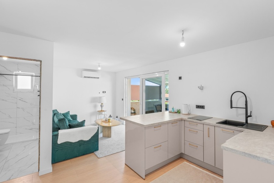 Open living area with modern kitchen