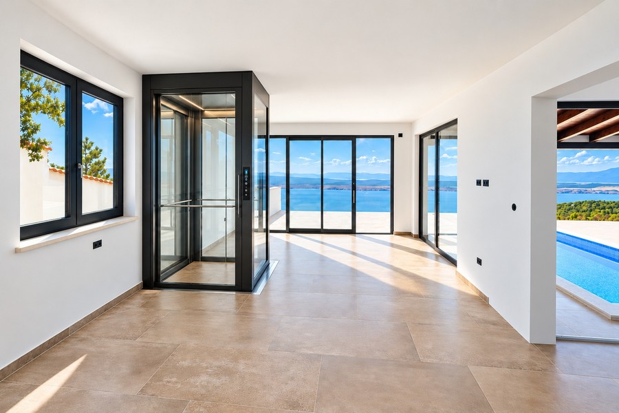 Bright living area with large windows