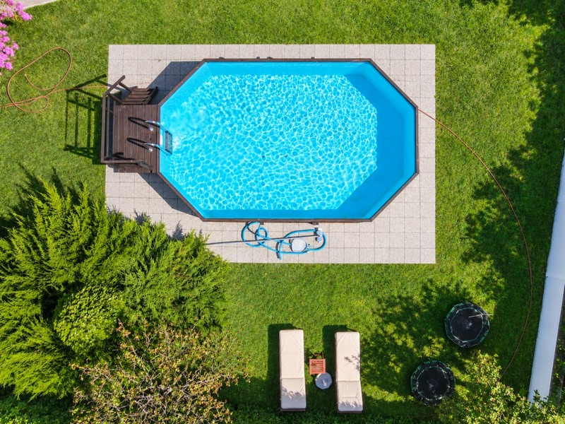 Pool in the garden from above