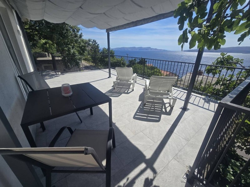 Covered terrace with sun loungers