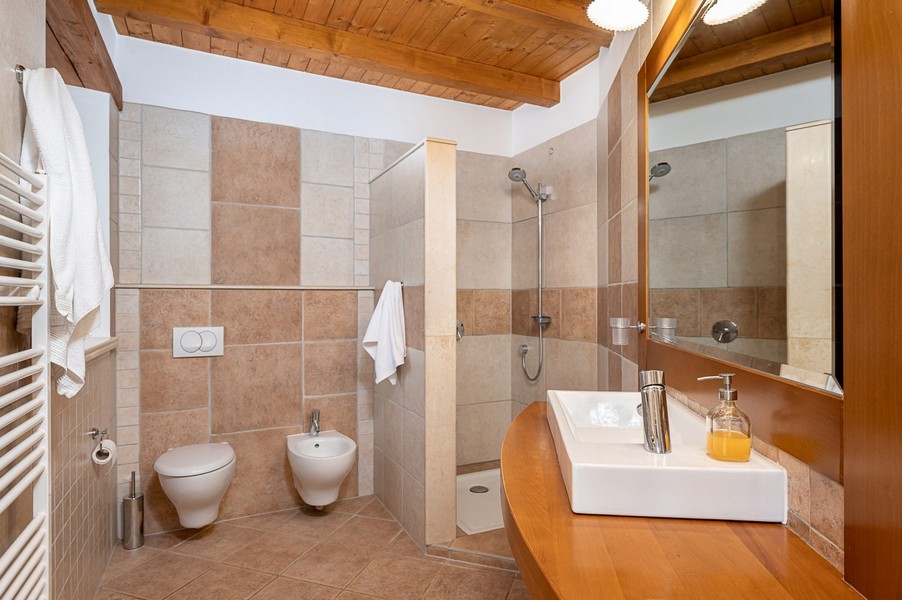 Bathroom with walk-in shower and heated towel rail