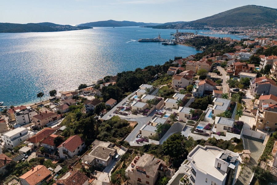 Aerial view of the coast and the bay of Trogir