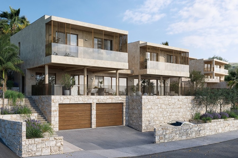 Exterior view of the villa with double garage