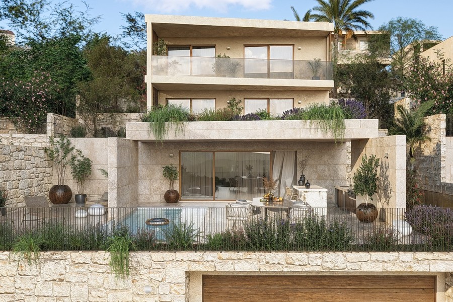 Terrace with pool in front of the living area