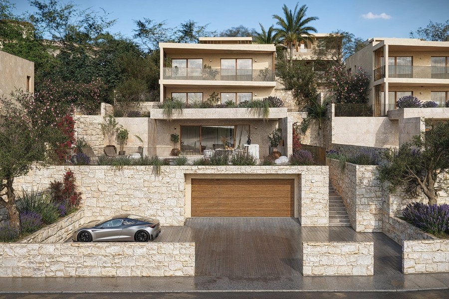 View of the villa with garage and driveway