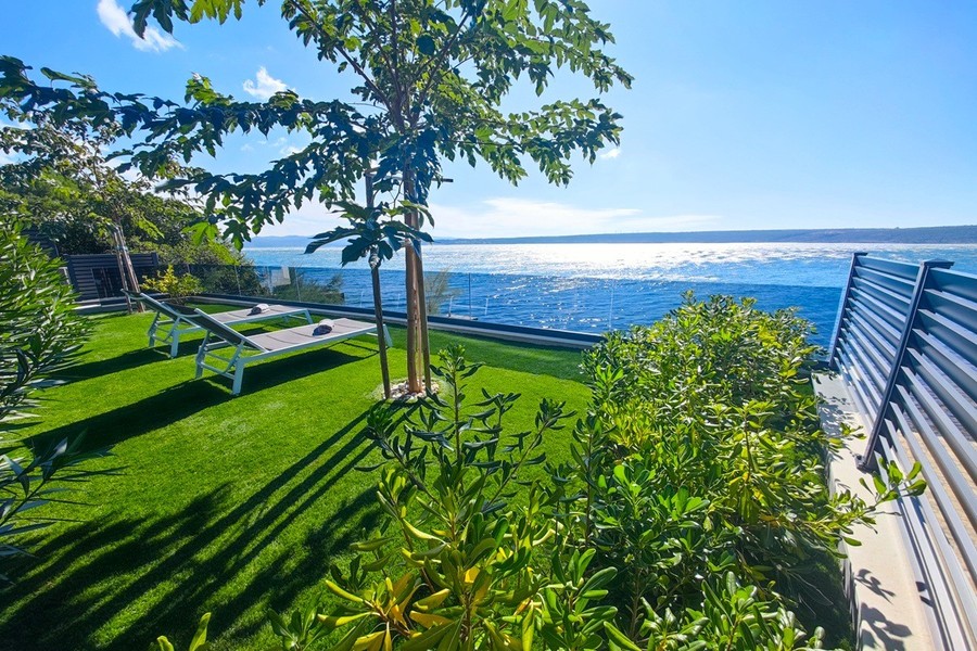 Lawn terrace with tree and sea view
