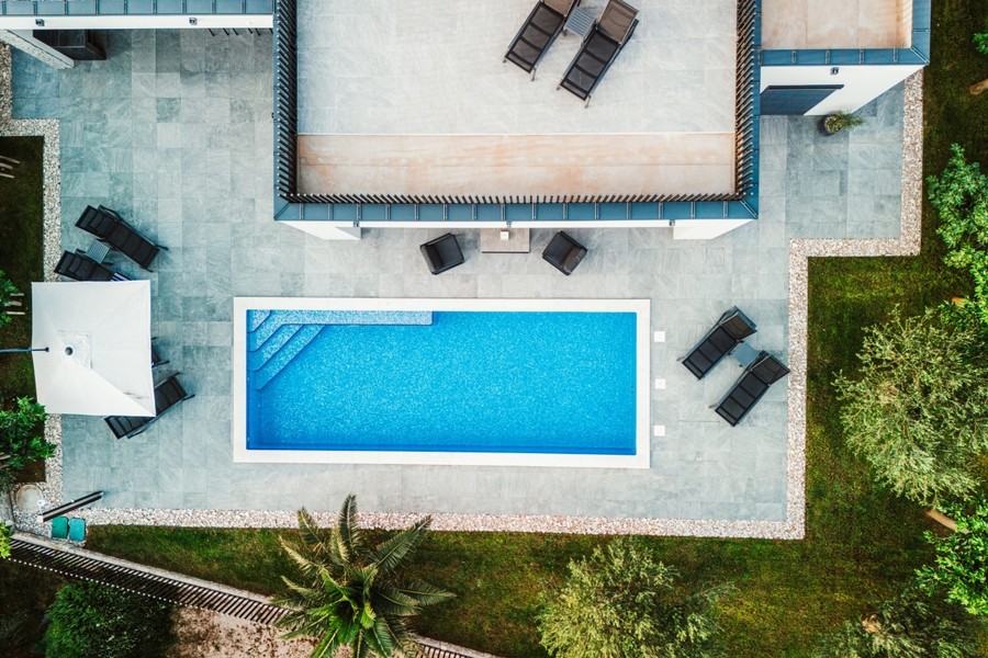 Pool and terrace from above