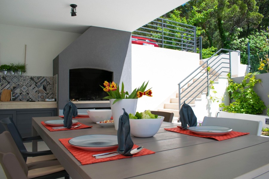 Laid table outdoors
