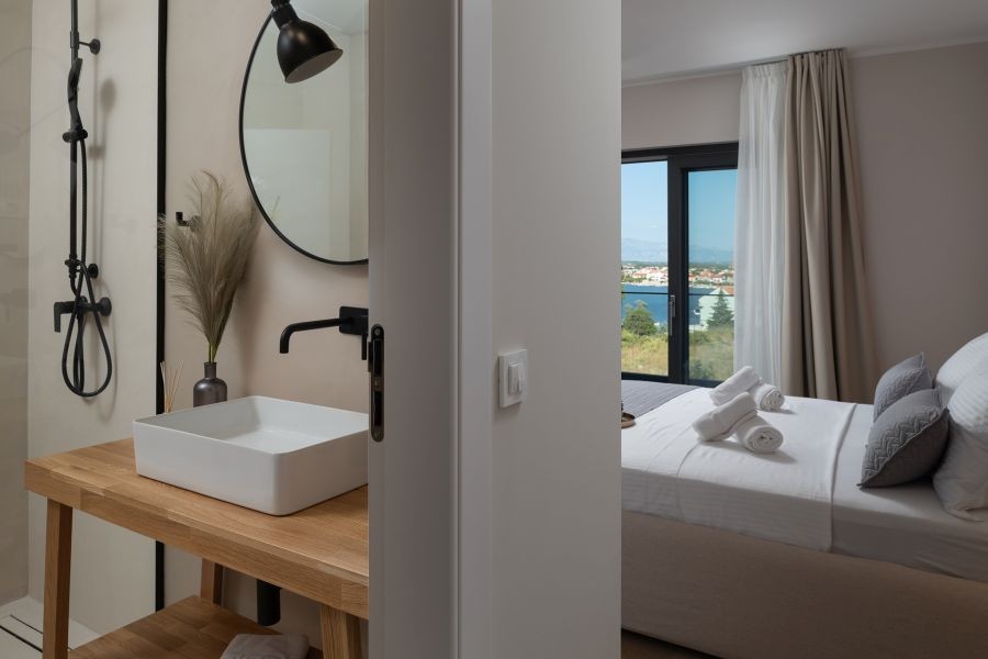 Bathroom with view into the bedroom
