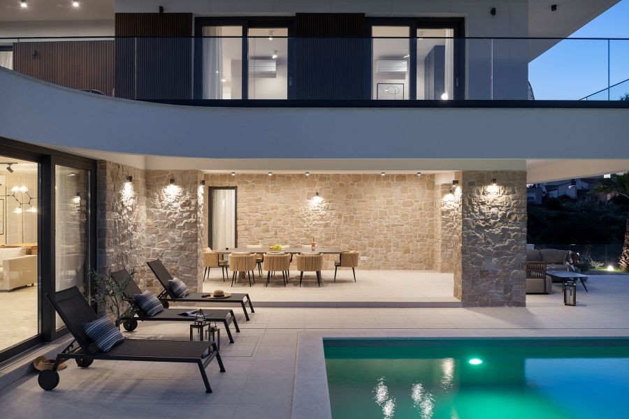Illuminated pool in the evening