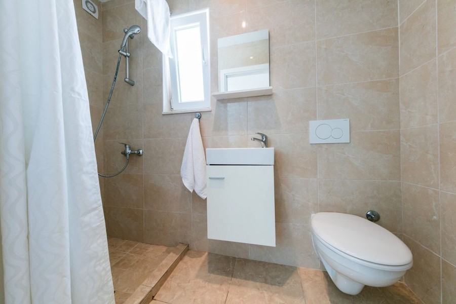Bathroom with shower and window