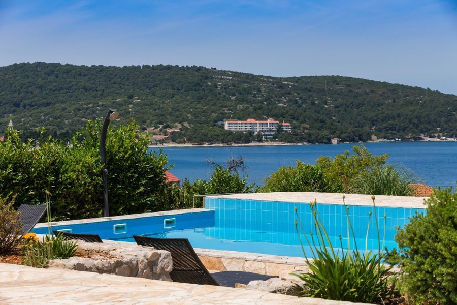 Pool with view of the bay