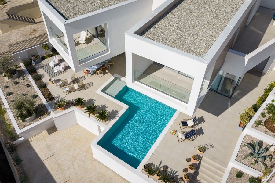 Villa with pool seen from above