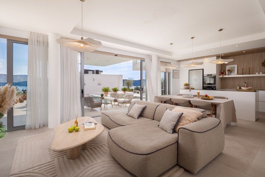 Living room with corner sofa and dining area