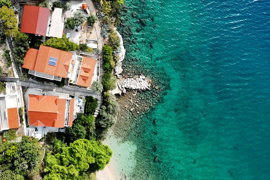 Aerial view of the houses on the coast