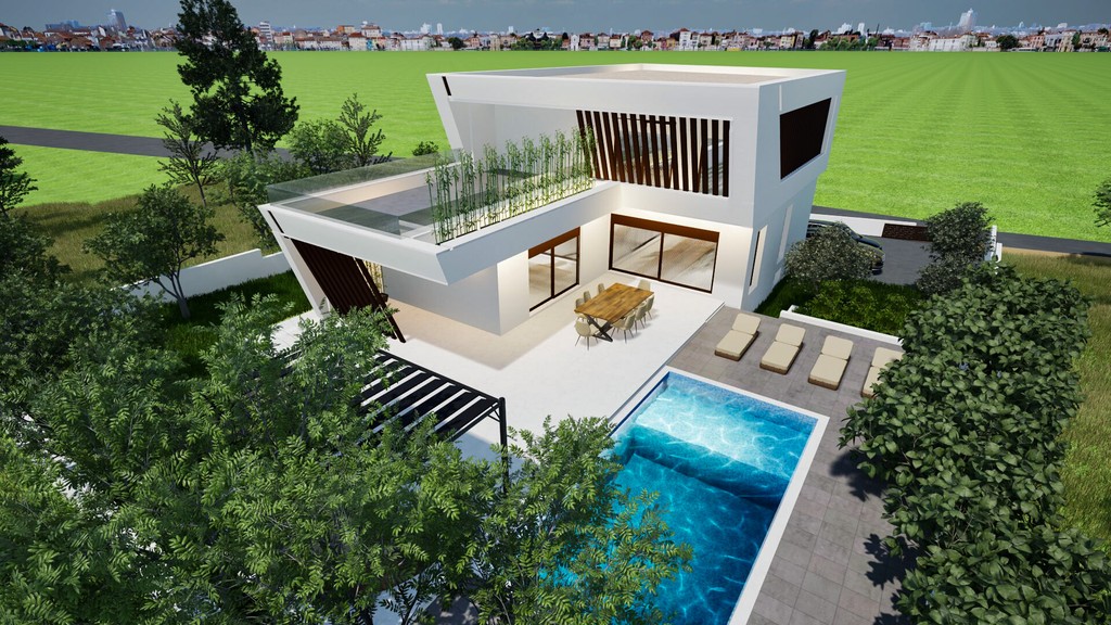 Pool, sun loungers and covered terrace