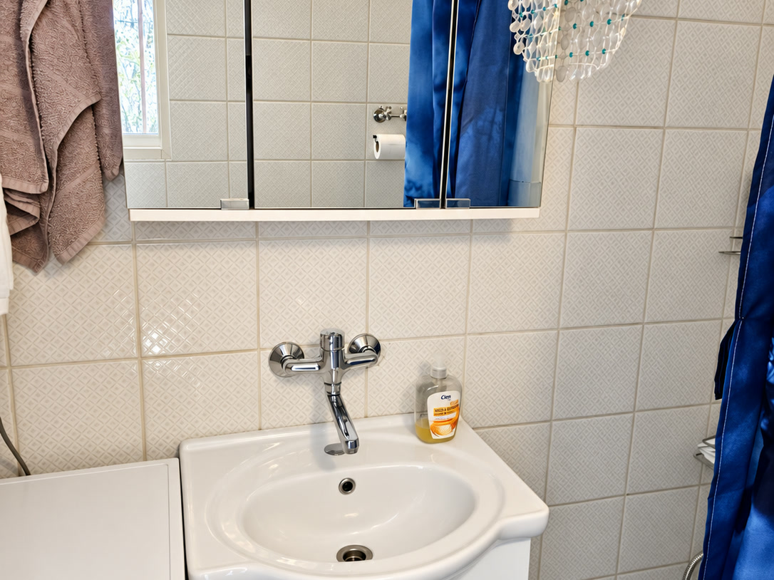 Bathroom with washbasin and shower