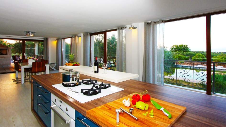 View of the kitchen of the villa.