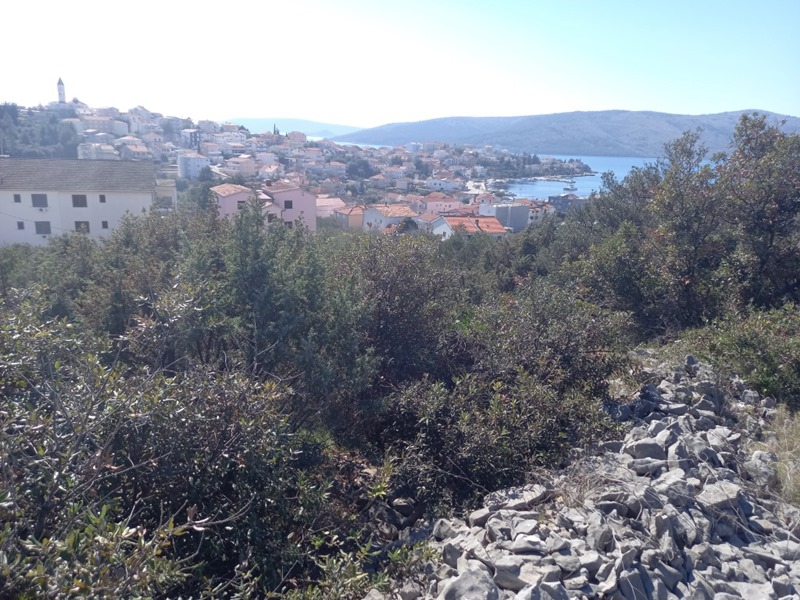 Bushland with a view over the town to the church tower and the sea