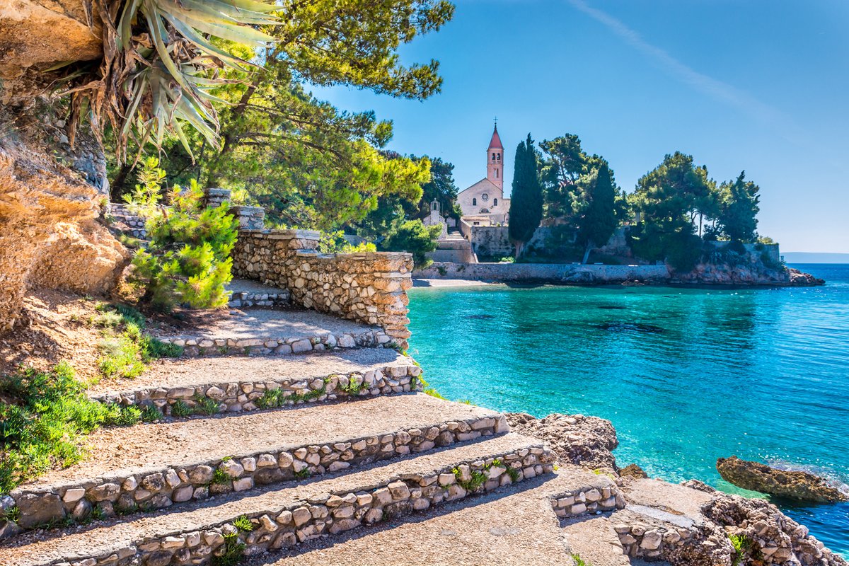 Monastery and swimming bay in Bol on Brac Island